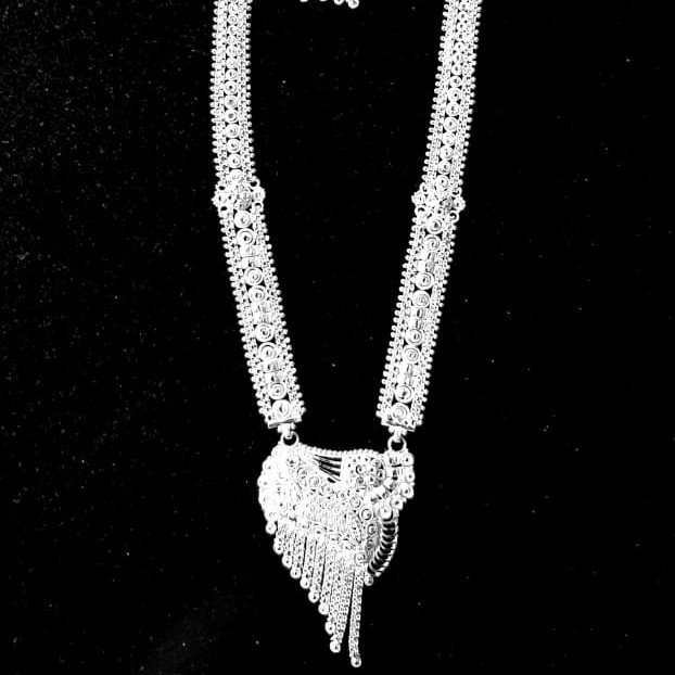 Silver Calcutti Long Necklace Set